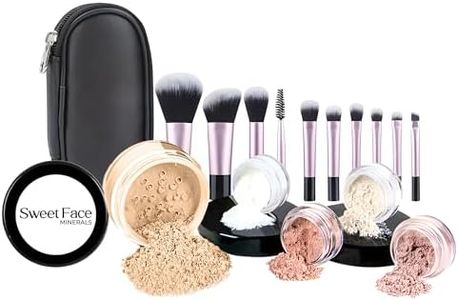 STARTER KIT with BRUSH SET (WARM Neutral Shade-Most Popular) Mineral Makeup Bare Skin Loose Powder Natural Matte Foundation Cover