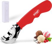 KXF Stainless Steel Ice Cream Scoop with Non-Slip Rubber Grip Heavy Duty Ice Cream Spoon Sturdy Icecream Scooper Cookie Fruit Scoop for Cookie Dough, Mash Potatoes, Melon Balls, Dishwasher Safe(Red)