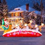 MICOCAH 10FT Long Christmas Inflatables Santa Claus with Reindeer Sleigh Outdoor Decorations, Build-in Rotating Colorful LEDs Santa Blow up Yard Decoration Holiday Xmas Party Indoor Christmas Eve