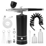 Airbrush-Kit Air Brush Kit with Air Compressor Nail Charms Wireless Air Brush for Barber, Nail Art, Makeup, Model Painting (Black - with Extension Tube)