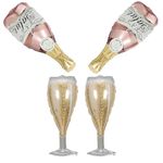 Champagne Balloon, Champagne Bottle Balloons Goblet Wine Glass Mylar Foil Balloons, Pink Champagne Aluminum Foil Balloon, Wine Alcohol Balloons for Birthday Engagement Bachelorette Party Decorations