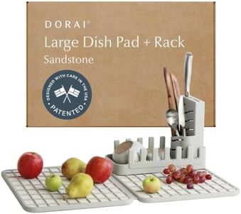 Dorai Home Collapsible Dish Drying Rack with Stone Dish Pad - Kitchen Counter Set with Diatomaceous Earth Stone Dish Mat for Quick Drying - Space-Saving Design - Large 24.6" x 16.5", Sandstone