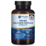 Bio Cultures Complex Probiotics and Prebiotics - 50 Billion CFU - 10 Live Bacteria Strains – Added with Inulin, L-Glutamine & Vitamin C - 60 Capsules | Advanced Probiotic for Women & Men by Prowise