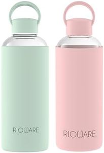 Rioware Aquashot Borosilicate Multicolour Glass Water Bottle with Silicon Sleeve Cap (750Ml) | Airtight Lid | Leak Proof | Fridge Water Bottles for Home, Office & Gym -Pack of 02(Green & Pink)