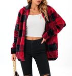 Womens Winter Warm Plaid Long Sleeve Zipper Sherpa Fleece Sweater Jacket Coat