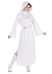 STAR WARS OFFICIAL PRINCESS LEIA HALLOWEEN COSTUME FOR ADULTS - Poly Jersey Hooded Dress with Vinyl 3D Belt and Twin Bun Wig