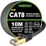 VOIETOLT Cat 8 Ethernet Cable 10M, High-Speed 40Gbps/2000Mhz Flat Braided Internet Cable, Gigabit STP RJ45 Network Cable Compatible for PS4/5, for Modem, PC/Laptop