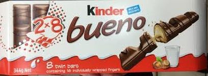 Kinder Bueno Milk & Hazelnut 8 Twin Chocolate Bar Box, 344g