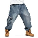 LUOBANIU Men's Baggy Jeans Hip Hop Jeans Loose fit 90s Vintage Cargo Jeans Denim Pants Fashion Dance Skater Skateboard Pants, 059-light Blue, 42