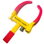 Brandon-Super Universal Heavy Duty Wheel Clamp Lock, Adjustable Width Trailer Security Lock for Cars, SUVs, Motorcycles, Golf Carts, High-Security Anti-Theft Tire Lock (Yellow-Red)
