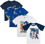 Bioworld Sonic The Hedgehog Characters Crew Neck Short Sleeve 4pk Boy's Tees-XL Multicolored