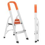 Lightweight Small Step Ladder 2 step 34.65'' (88cm) High - Portable Aluminium Foldable Ladders with Safety Handrail Compact Functional Design for Home, Office & DIY Projects 150kg/330lbs Capacity