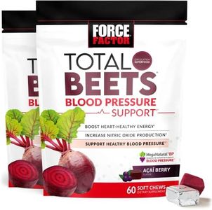 Force Factor Total Beets Blood Pressure Support Supplement, Beets Supplements with Beets Powder, Great-Tasting Beets Chewables for Heart-Healthy Energy, and Increased Nitric Oxide, 120 Chews, 2-Pack