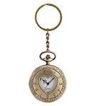 AUGEN Premium Pocket Watch Metal Keychain Heart 3 Retro Vintage for Gifting With Key Ring Anti-Rust (Pack Of 1)