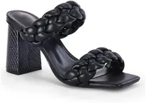 Syktkmx Womens Sandal, Braided Heeled Backless Square Open Toe Block Strappy Slip On Slide Shoes, Wide Widths