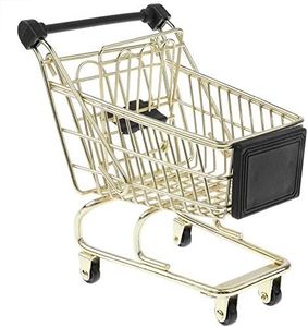 FRECI Mini Shopping Cart Trolley Mini Supermarket Handcart Shopping Utility Cart Mode Storage Basket for Desktop Decoration - Golden M