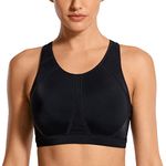 SYROKAN Women's Sports Bra for Large Breasts High Impact Full Coverage Padded Wireless Running Halter Neck Bra Black 2 38G