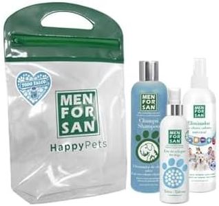 MENFORSAN Pack Higiene y Belleza, Champú Eliminador de olores 300ml, Colonia para Perros 125ml, para el hogar y Entorno de Mascotas 250ml, Rico Aroma a Talco