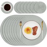 Homcomodar Round Table Placemats and Coasters Set of 8 Heat Resistant Round Woven Table Place Mats for Dining/Kitchen Table (Grey)