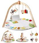 Promise Babe Baby Play Arch Made of Wooden Baby Gym Baby Play Mat Baby Gym 6 Interactive Sensory Toys for Motor Skills Sensory Development Suitable for Newborns (0-12+ Months)