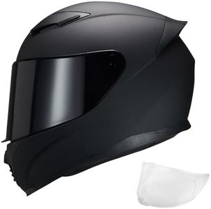 JQF Gear Full Face Motorcycle Helmet WS-607 DOT Approved Motorbike Racing Street Bike Helmets for Adults with Clear and Black Visor (Flat Black BB, L)