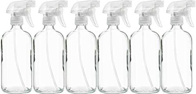 Sally’s Organics Clear Glass Spray Bottles - 6 Pack - 16oz Refillable Bottle for Laundry, Linen Sprays, Vinegar, Plant Misting & Hair Styling - Chemical-Resistant with Adjustable Mist & Stream Sprayer