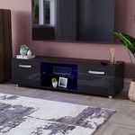 Vida Designs Cosmo LED TV Unit 2 Door Modern Gloss Matte MDF Living Room Cabinet Media Stand Furntiure RGB Light Black 140cm