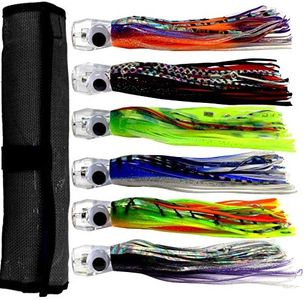 OCEAN CAT Saltwater Trolling Lures Set, Offshore Fishing Lure Rigged Circle Hook & 6 in/9 in Hoochie Skirts for Catching Mahi, Tuna, Wahoo and Big Game Fishes (6"-6pcs/Bag)