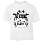 FunkyShirt Personalised Name Promoted to Big Brother t Shirt Custom Date Months of The Year - Pregnancy Announcement Ideas for Babies Toddlers and Children - Big Brother Tshirt White