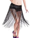 The Dance Bible Women Belly Dance Long Sequin Tassel Hip Scarf Waistband Belt (Black)