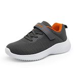 DREAM PAIRS Boys Girls Shoes Kids EZ-Ons Breathable Tennis Running Athletic Sport Sneakers,Size 4 Big Kid,Krider-1-dark/Grey/Orange,KRIDER-1