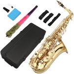 Ktaxon Alto Saxophone Drop E Flat Brass Sax Beginner Sax Full Kit with Mouthpiece, Carrying Case, Gloves, Cleaning Cloth Bar, Detachable Strap, Shoulder Strap, Reed