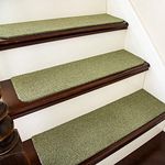 COSY HOMEER Stair Treads Non-Slip Carpet Mat 28inX9in Indoor Stair Runners for Wooden Steps, Stair Rugs for Kids and Dogs, 100% Polyester TPE Backing 4pcs,Green,Protect Floor
