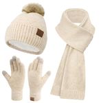 FZ FANTASTIC ZONE Womens Winter Warm Knit Beanie Hat Long Scarf Touchscreen Gloves Set with Fleece Pom Cap Gifts for Women