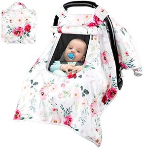 Car Seat Covers for Babies, Infant Carseat Canopy Girls, Double Layers Zipper Windows, Winter Cozy & Warm Cover Windproof, Minky Carrier Cover, Soft Breathable, Watercolor Floral