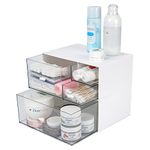 OSteed Desktop Stackable Storage 4 Drawers, White Stationery Storage Drawers, Makeup Desk Organiser Storage Box, Small Plastic Storage Unit with Drawers, 2 Deep Layers