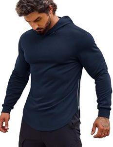 COOFANDY Men's Gym Workout Hoodie Long Sleeve Athletic Hooded Sweatshirts Muscle Fit Active Hoodie for Men, Navy Blue, X-Large