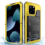 Marrkey Waterproof Case for iPhone 15 Pro Max, Heavy Duty Durable Metal Full Body Built-in Screen Protection Case Shockproof Dustproof Rugged Military Grade Defender for iPhone 15 Pro Max - Yellow