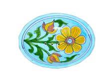 Craft Park Floral Design Handmade Blue Pottery Art Work Ceramic Soap Dish Holder/Decorative Soap Plate