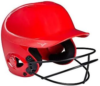 Mizuno MVP Series Solid Batting Helmet with Fastpitch Softball Mask, Small/Medium, Red