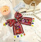 Starvis Navratri Special Hair Bow Clip – Festive Accessories for Garba & Dandiya Night, Hair Bows clip, Traditional Embroidered Bow for Women & Girls, Kutchi Lace Hair Clip, Navratri bow hair clip,Hair Clip for Women & Girls, Navratri Accessories (Large Bird- 1 Bow)