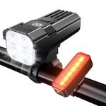 USB Rechargeable Bike Front and Rear Lights, 2000 Lumen Aluminum Alloy Headlights with 6 Modes, IP65 Waterproof Mountain & Road Bike Safety Lights, Tail Lights with 6 Modes, Suitable for All Bicycles