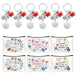 Luwrevc 12PCS Teacher Gifts, Teacher Appreciation Gift in Bulk, 6 Makeup Bags for Women, 6 Teacher's Day Keychain, Thank You Teacher Gifts from Students for Christmas Graduation Valentines