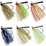 6PCS Bass Weedless Football Jig Set Fishing Lure for Bass Hooks Jig Heads Assorted Color Silicone Skirts Rubber Skirts Artificial Baits Weight 0.35oz/0.42oz/0.6oz