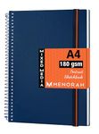 MENORAH - A4 SketchBooks for Artists - 180 GSM (100 Pages/50 Sheets) - Hard Spiral Bound, Drawing Book, Size (29.7 cm x 21.0 cm) - Solid Metal Spiral- Portrait(Blue)