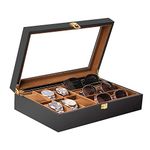 Baskiss 6 Slots Watch Box and 3 Slots Eyewear Sunglass Storage Box, Solid Wood Watch Display Storage Case Organizer with Clear Top