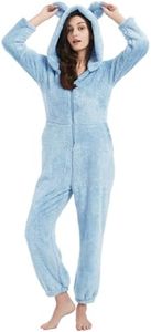 Flygo One Piece Pajamas for Women Adult Onesie PJ Warm Flannel Homewear Sleepwear(Blue-M)