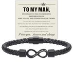 To My Man, I Love You Forever & Always Infinity Leather Bracelet, Mens Stainless Braided Leather Bracelet with Magnetic Clasp, Christmas Birthday Valentine's Day Gifts for Men Boyfriend Husband, One