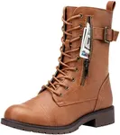 Vepose Women's 928 Military Combat Boots, Mid Calf Boots, Yellow Brown, Size 7 US -with Card Knife Wallet Pocket(CJY928 Brown 07)