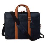 ABYS Genuine Leather 14 Inch Blue-Tan Laptop Messenger & Shoulder Bag For Men And Women (IN07BLTN)